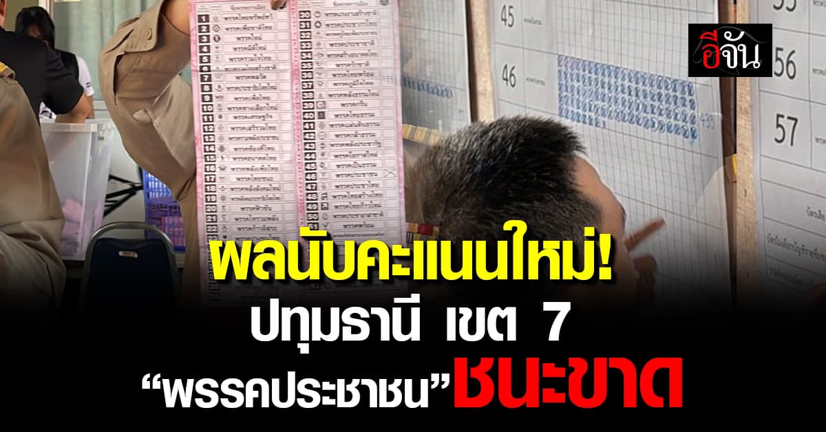 ผลนับคะแนนใหม่! ปทุมธานี เขต 7 “พรรคประชาชน” ชนะขาด